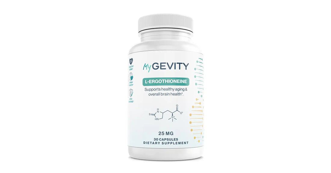 MyGevity L-Ergothioneine 25 mg supplement bottle on a white background.