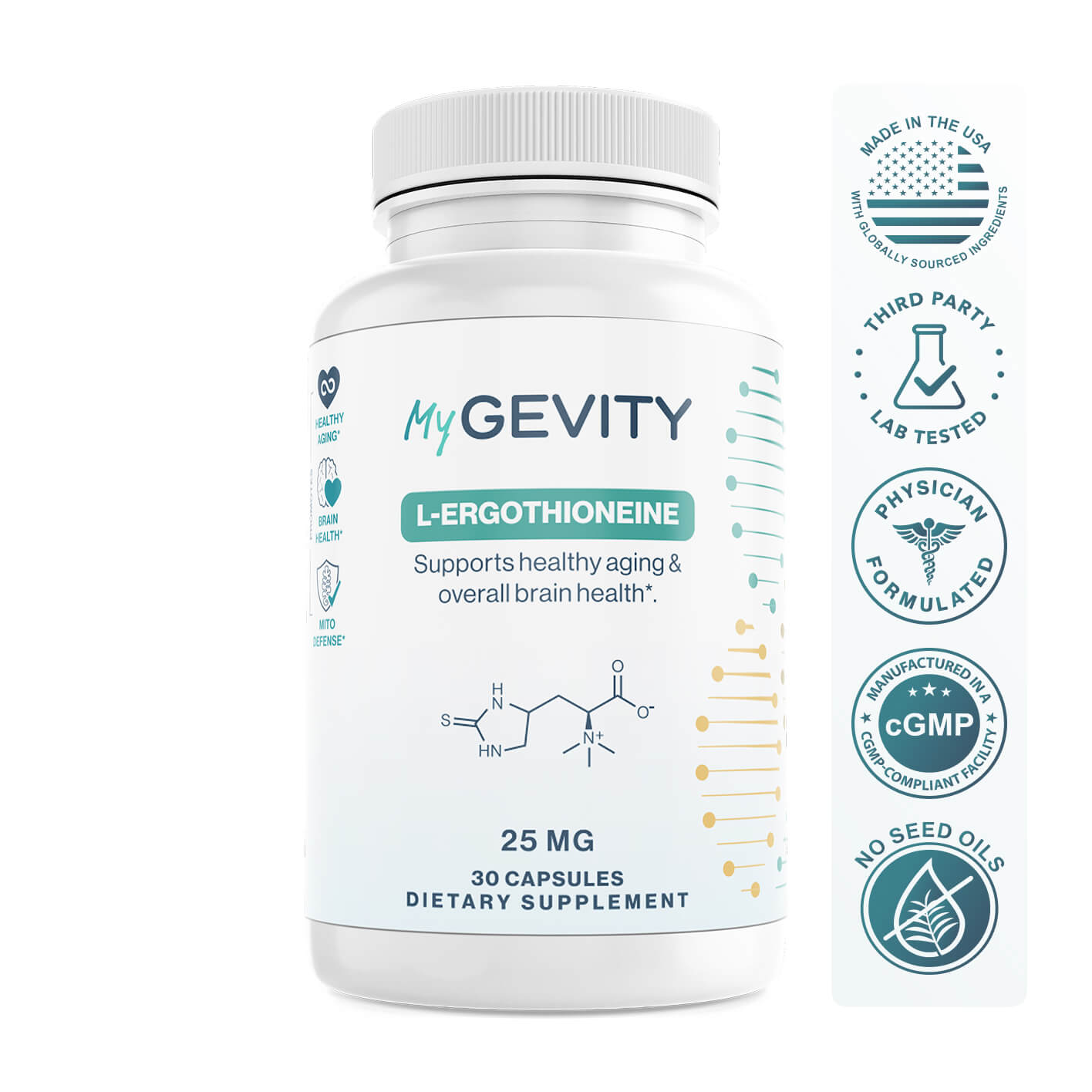 MyGevity L-Ergothioneine bottle with product badges