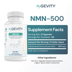 MyGevity NMN serving size 2 capsules contains 500mg 30 capsules in bottle