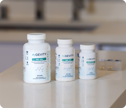 Three MyGevity supplement bottles