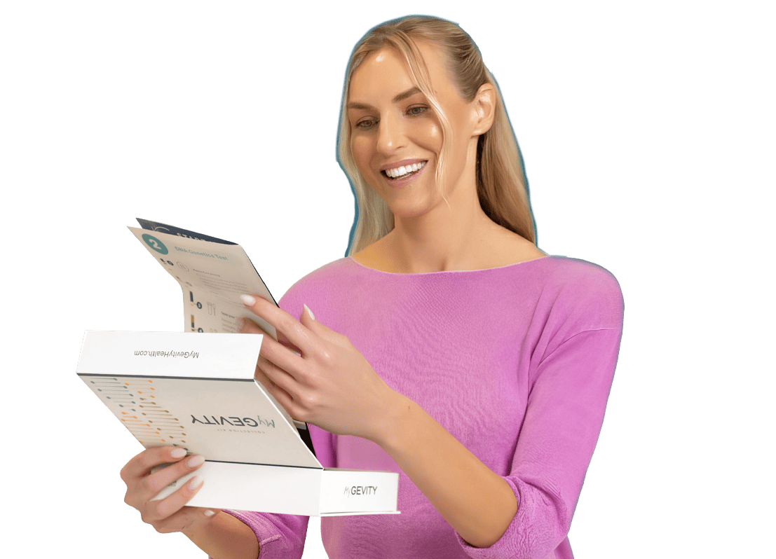Woman holding MyGevity test kit